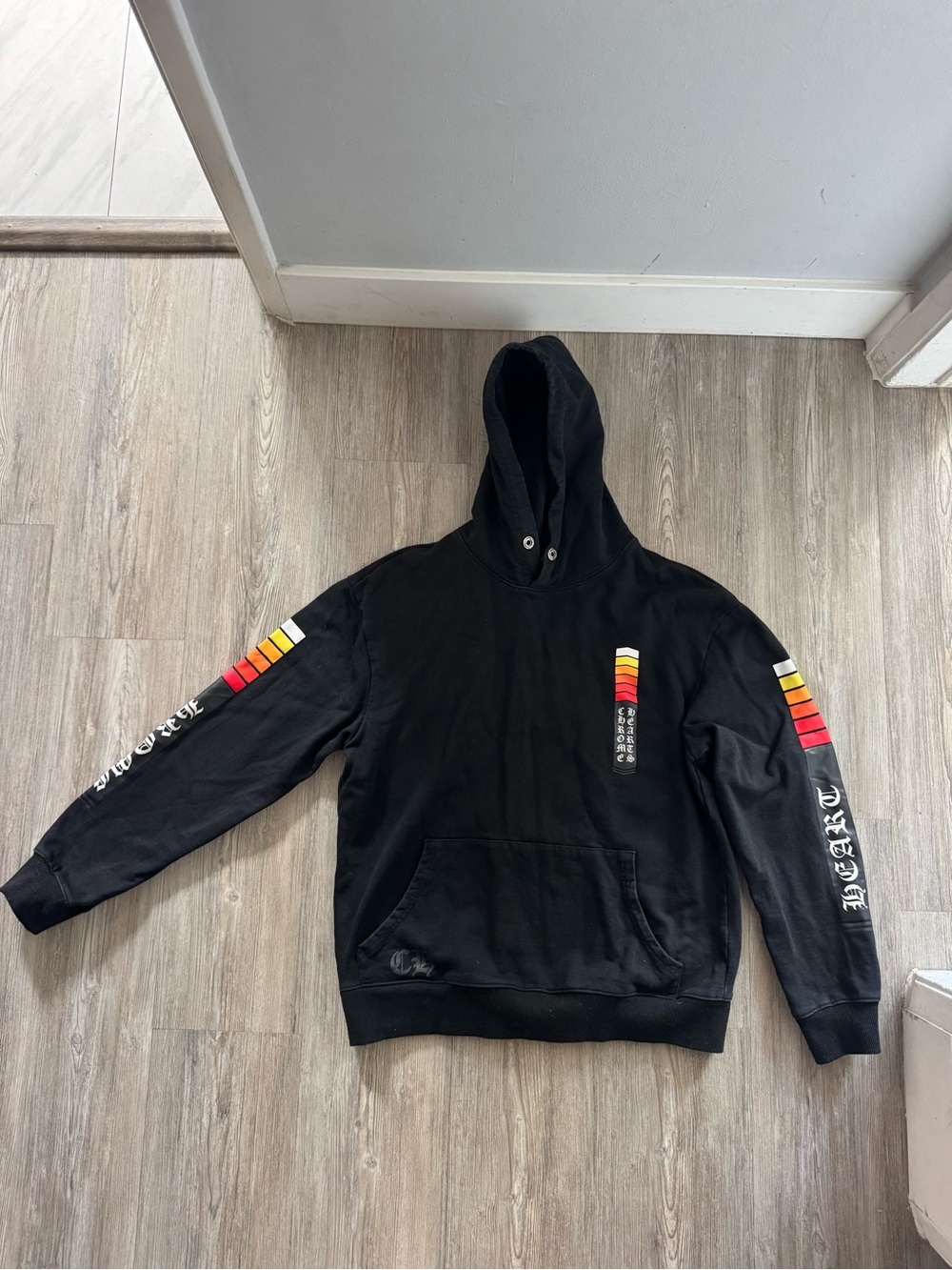 Chrome Hearts Black Hoodie with Red and Yellow Stripe Accents